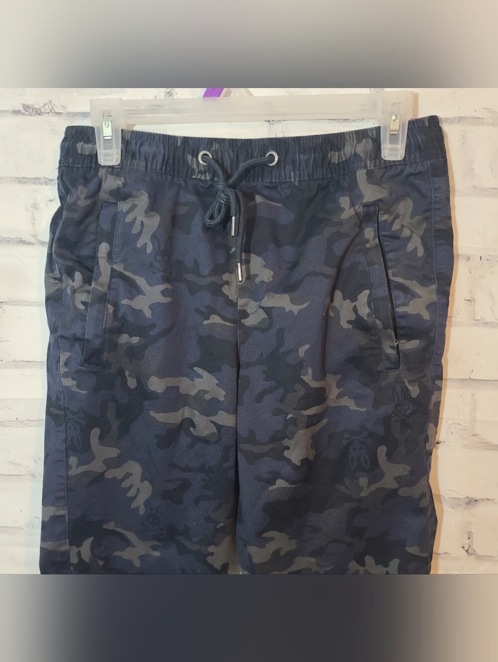 Psycho Bunny Men's Blue Camo Jogger Pants XS Cotton Blend Drawstring